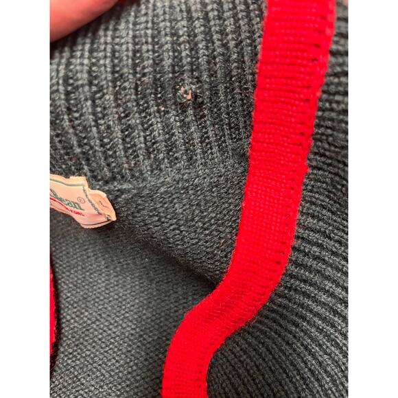 Vtg LL Bean 100% Wool Cardigan Nordic Alpine Green Red Trim Large Grandmacore - Picture 8 of 10